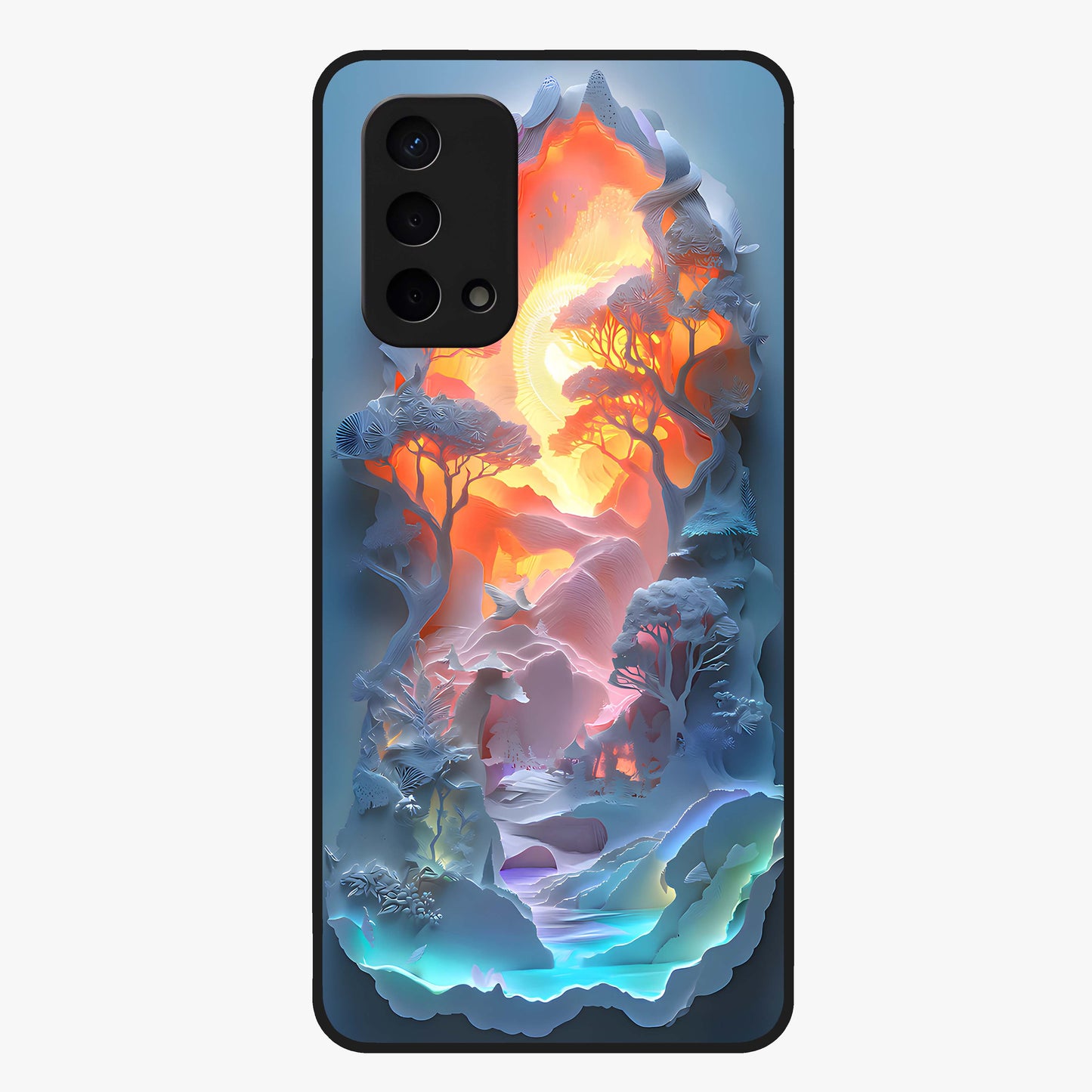 Glow Forest Portal Glass Case showing flat back view with glowing forest portal artwork and glossy glass finish.