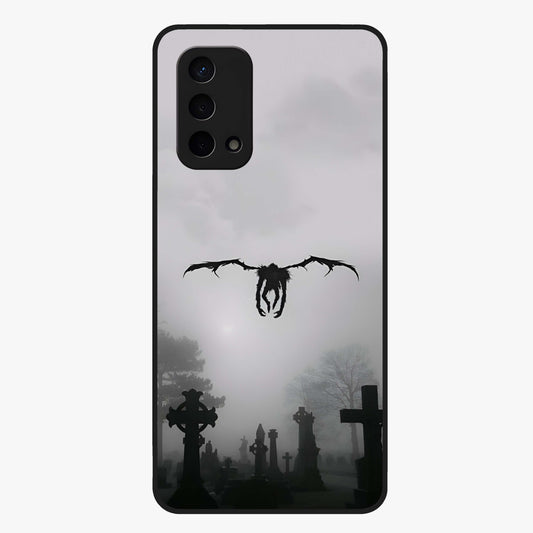 Graveyard Shadow Descent Glass Case showing flat back view with dark graveyard themed artwork and glossy glass finish.