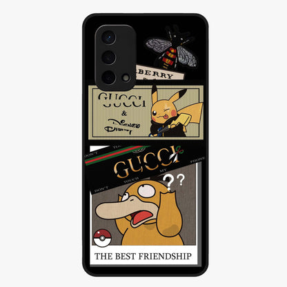 Gucci Play Mashup Glass Case showing flat back view with luxury inspired graphic artwork and glossy glass finish.