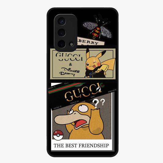 Gucci Play Mashup Glass Case showing flat back view with luxury inspired graphic artwork and glossy glass finish.