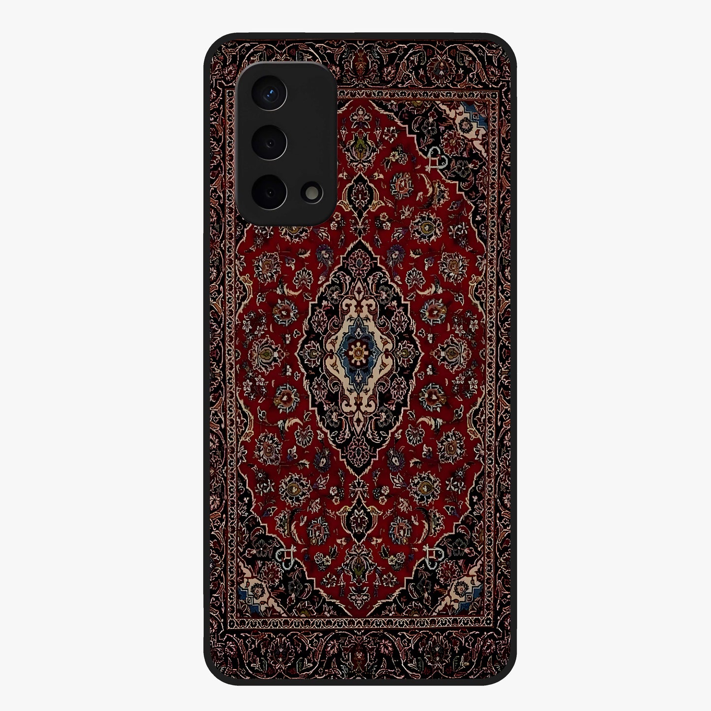Heritage Carpet Royale Glass Case showing flat back view with ornate Persian carpet inspired pattern and glossy glass finish.