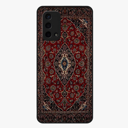 Heritage Carpet Royale Glass Case showing flat back view with ornate Persian carpet inspired pattern and glossy glass finish.