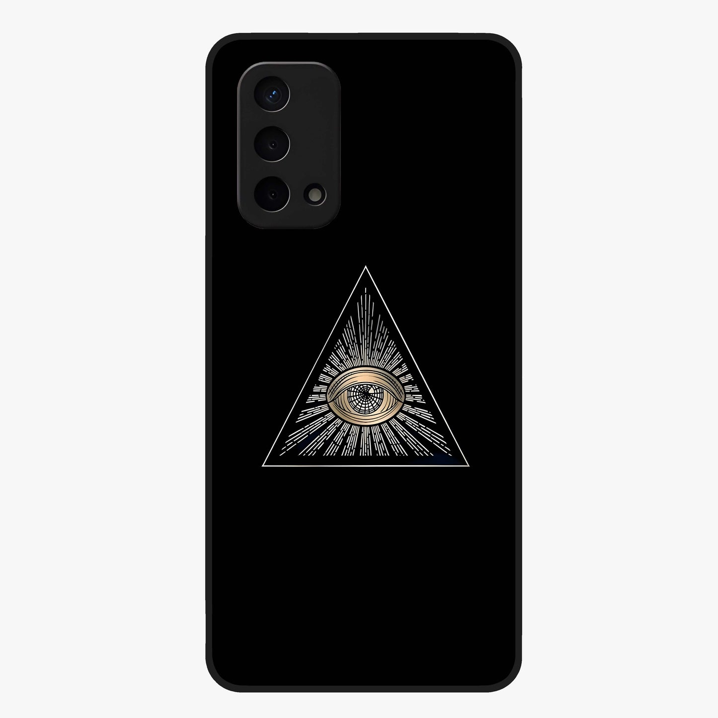 Illuminati Evil Glass Case showing flat back view with mysterious illuminati symbol artwork and glossy glass finish.