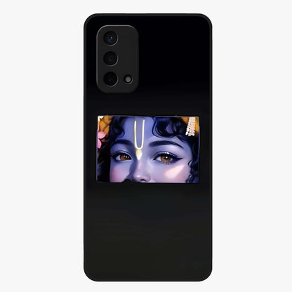 Krishna Divine Embrace Glass Case showing flat back view with Lord Krishna devotional artwork and glossy glass finish.