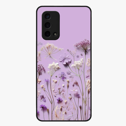 Lavender Blossom Dream Glass Case showing flat back view with soft lavender floral artwork and glossy glass finish.