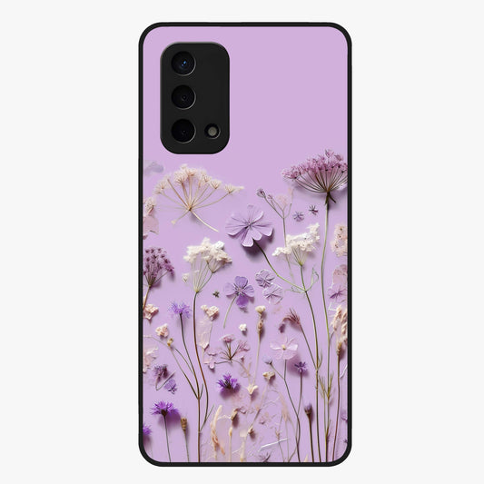 Lavender Blossom Dream Glass Case showing flat back view with soft lavender floral artwork and glossy glass finish.