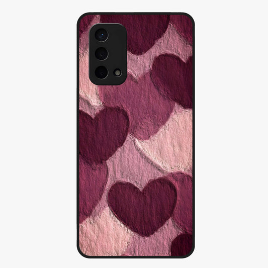 Layered Paper Hearts Glass Case showing flat back view with layered paper heart artwork and glossy glass finish.