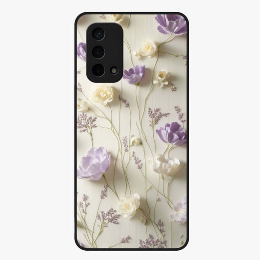 Lilac Breeze Harmony Glass Case showing flat back view with soft lilac themed artwork and glossy glass finish.