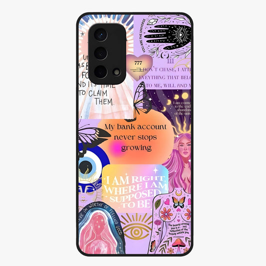 Manifestation Collage Glass Case showing flat back view with motivational collage artwork and glossy glass finish.