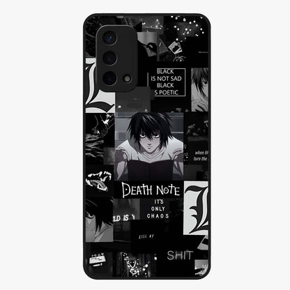 Midnight Chaos Mind Glass Case showing flat back view with abstract dark themed artwork and glossy glass finish.