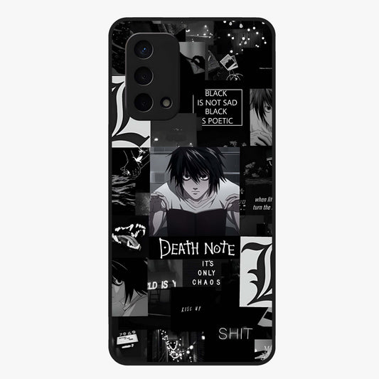 Midnight Chaos Mind Glass Case showing flat back view with abstract dark themed artwork and glossy glass finish.