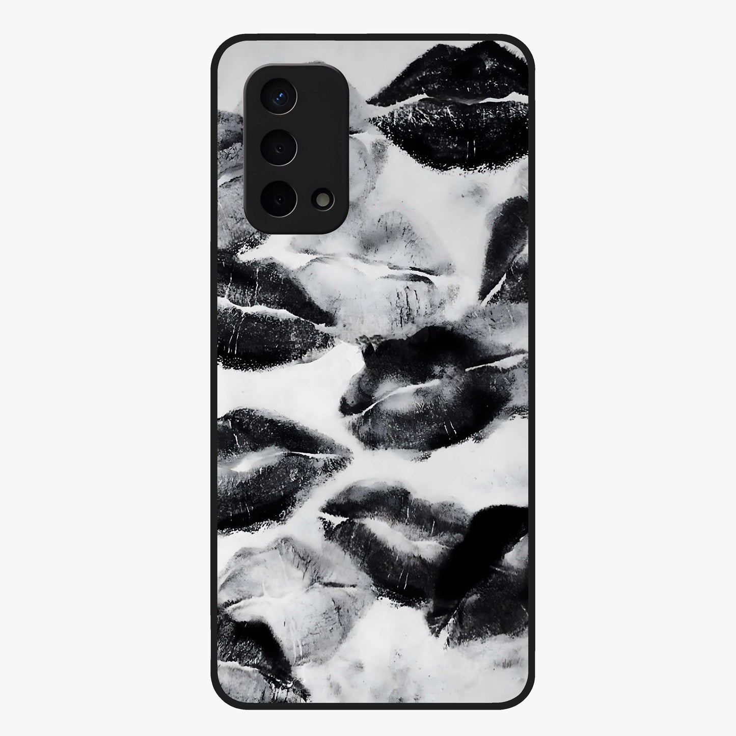 Midnight Kiss Marks Glass Case showing flat back view with lipstick kiss mark artwork and glossy glass finish.