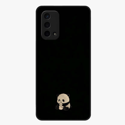 Midnight Panda Love Glass Case showing flat back view with cute panda themed artwork and glossy glass finish.