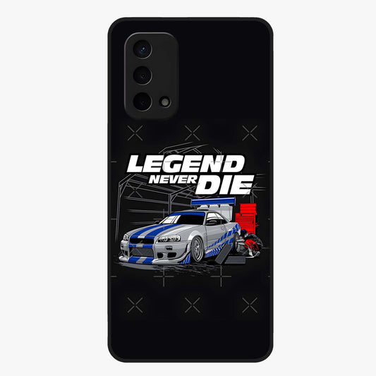 Midnight Racing Legacy Glass Case showing flat back view with sleek racing inspired artwork and glossy glass finish.