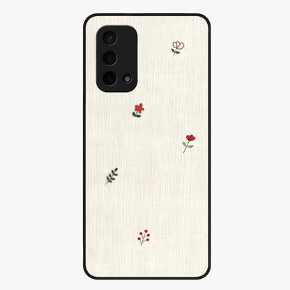 Minimal Petal Whispers Glass Case showing flat back view with soft minimal floral artwork and glossy glass finish.