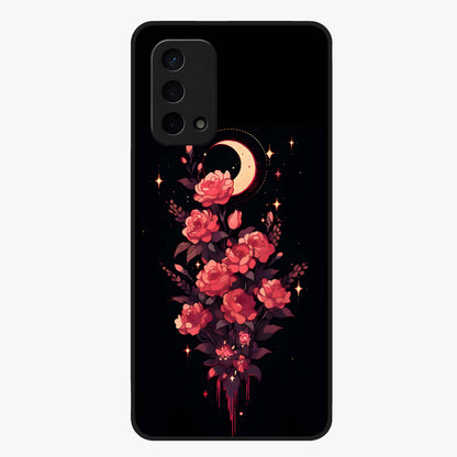 Moonlit Floral Elegance Glass Case showing flat back view with elegant floral artwork under moonlit tones and glossy glass finish.
