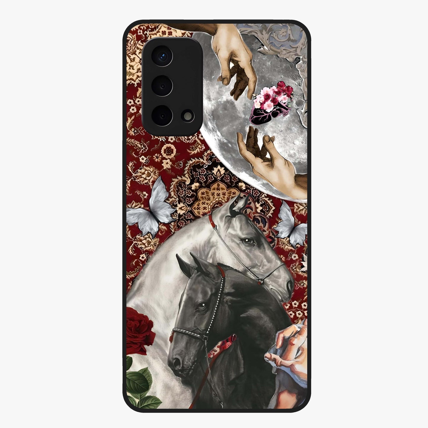 Moonlit Royal Stallion Glass Case showing flat back view with majestic horse under moonlight artwork and glossy glass finish.
