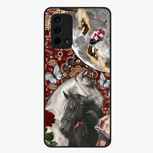 Moonlit Royal Stallion Glass Case showing flat back view with majestic horse under moonlight artwork and glossy glass finish.
