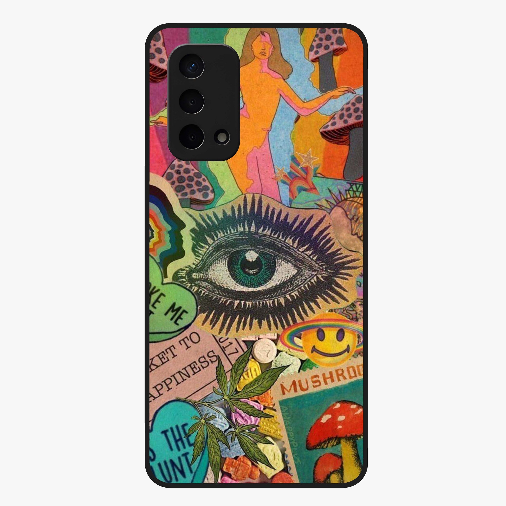 Mystic Eye Wonderland Glass Case showing flat back view with mystical eye themed artwork and glossy glass finish.
