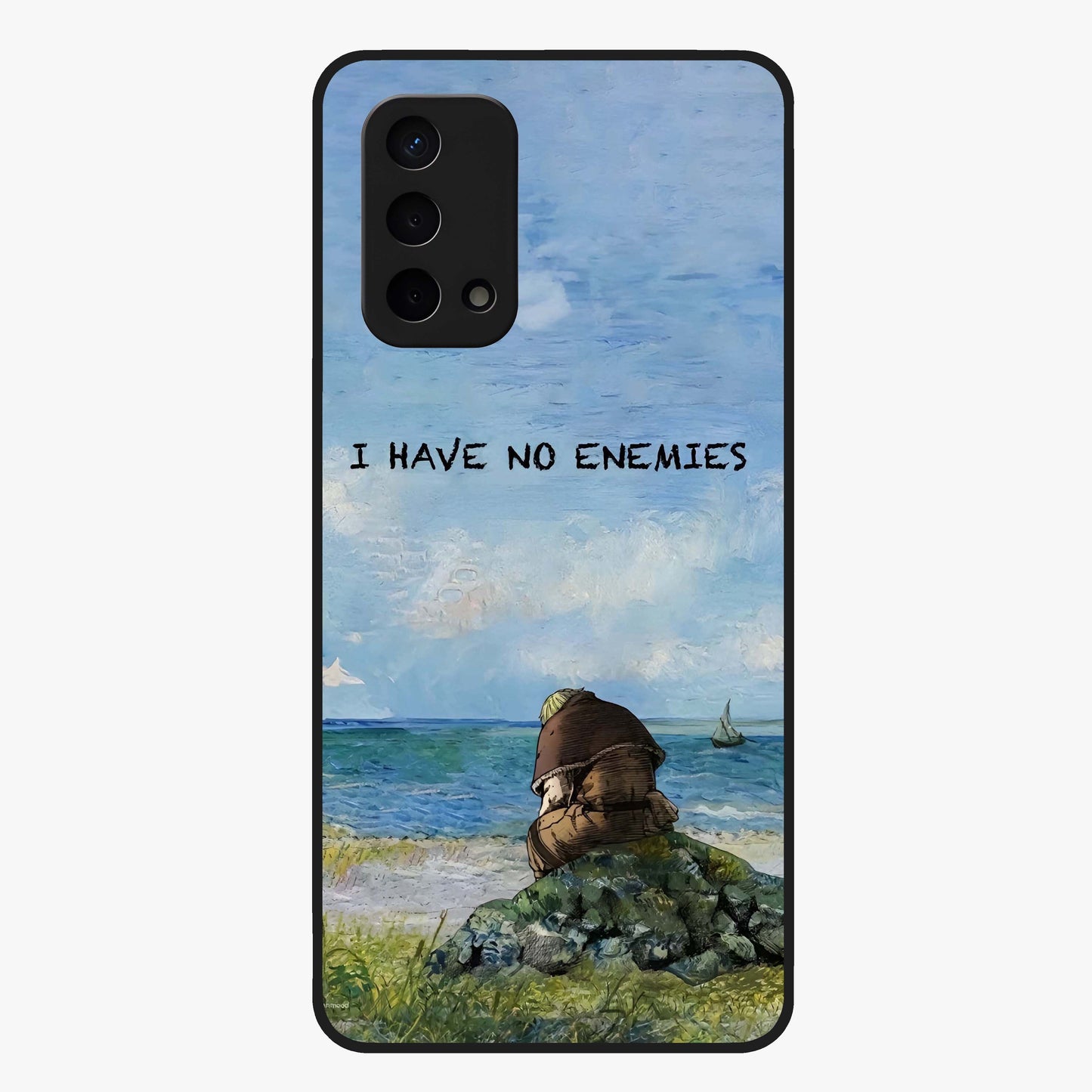 Peace Beyond War Glass Case showing flat back view with symbolic peace themed artwork and glossy glass finish.
