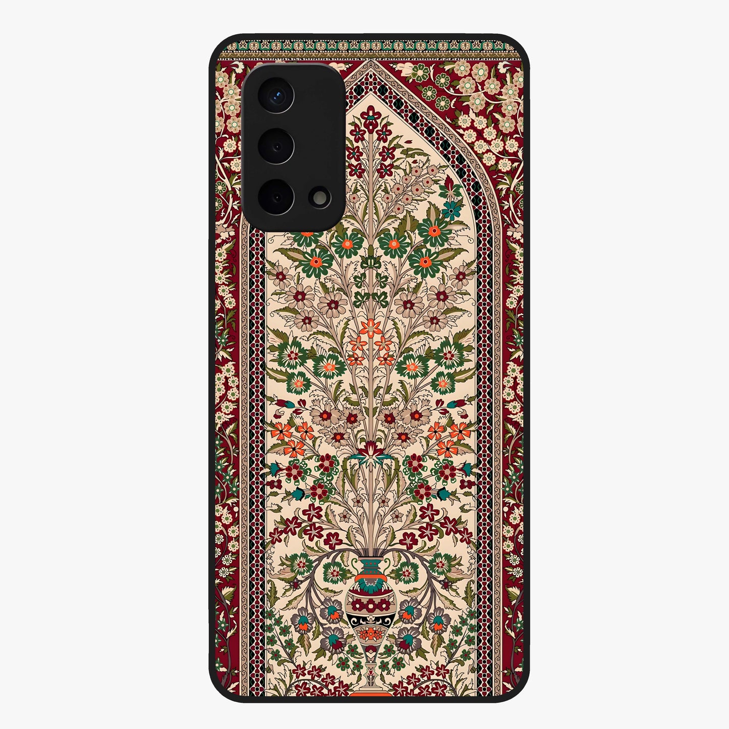 Persian Inspired Glass Case showing flat back view with ornate Persian style pattern artwork and glossy glass finish.