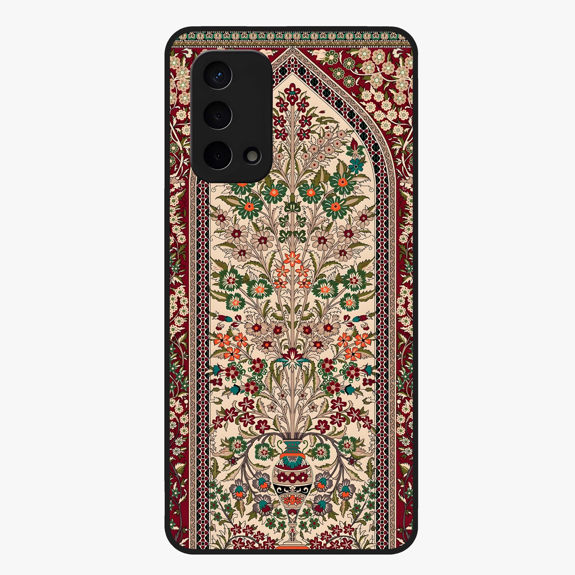 Persian Inspired Glass Case showing flat back view with ornate Persian style pattern artwork and glossy glass finish.