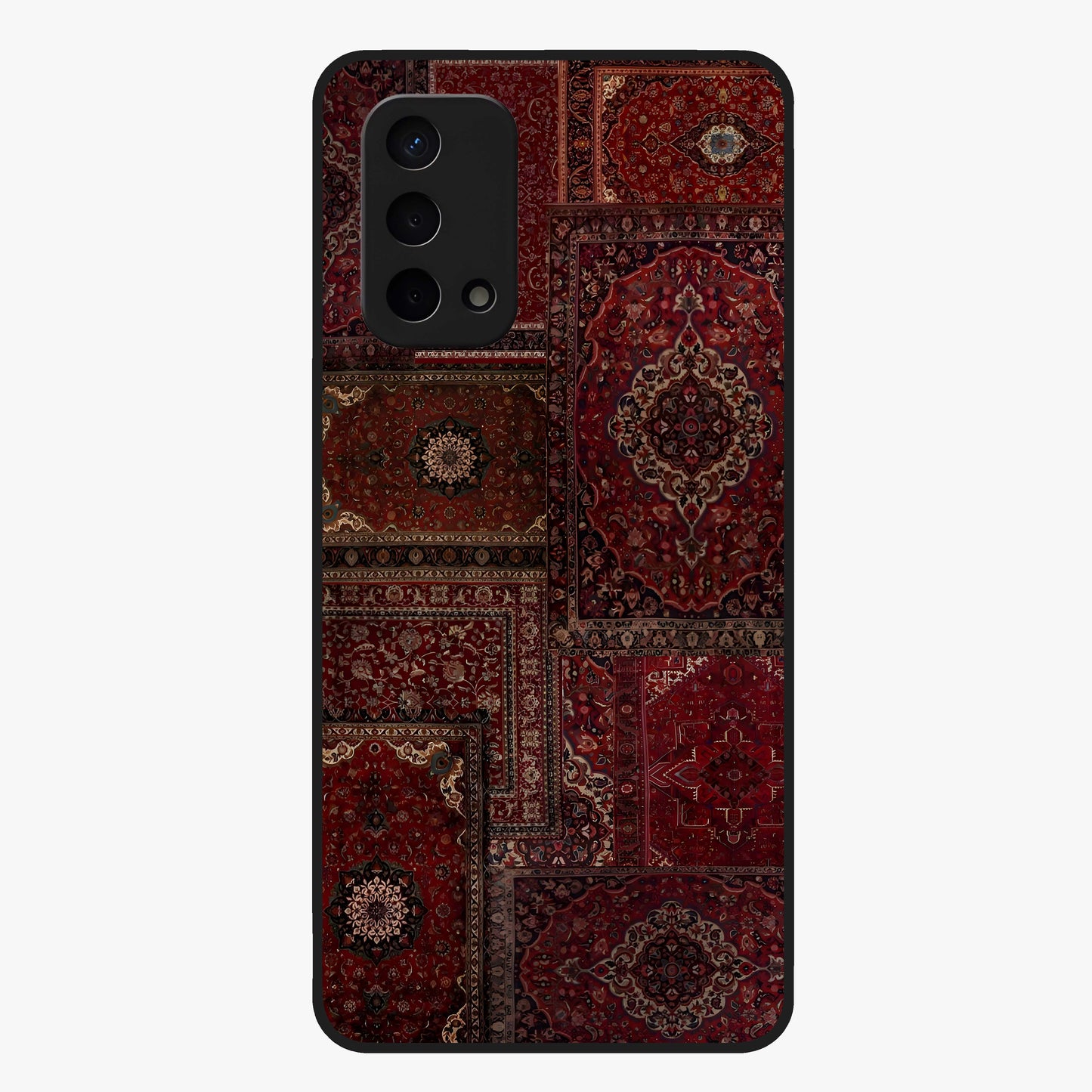 Persian Velvet Tale Glass Case showing flat back view with luxurious Persian velvet pattern artwork and glossy glass finish.