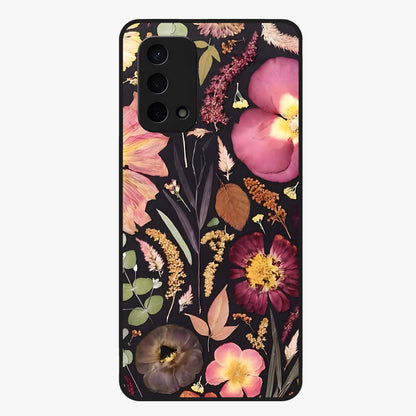 Petal Dream Tapestry Glass Case showing flat back view with intricate floral tapestry artwork and glossy glass finish.