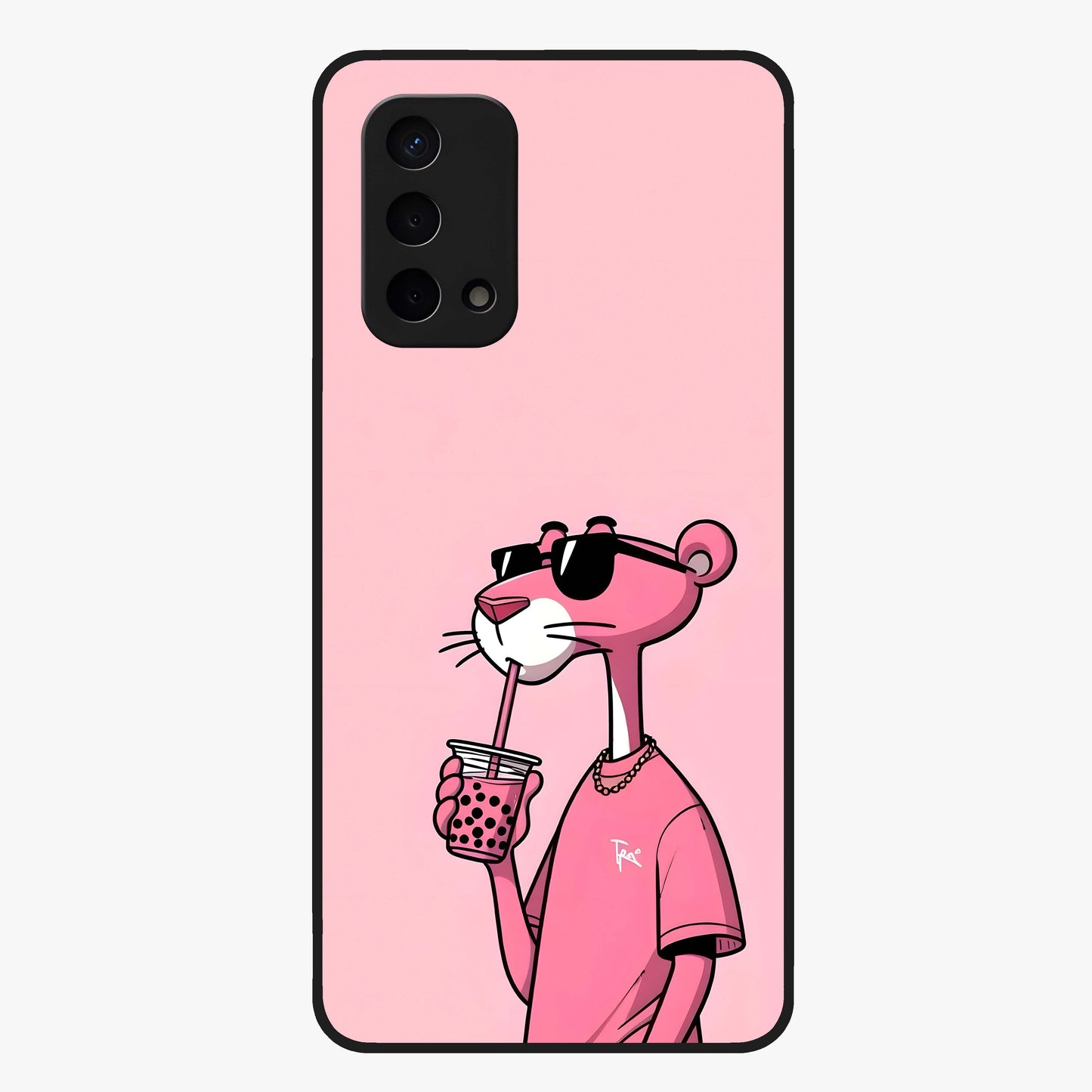 Pink Panther Glass Case showing flat back view with iconic pink panther artwork and glossy glass finish.