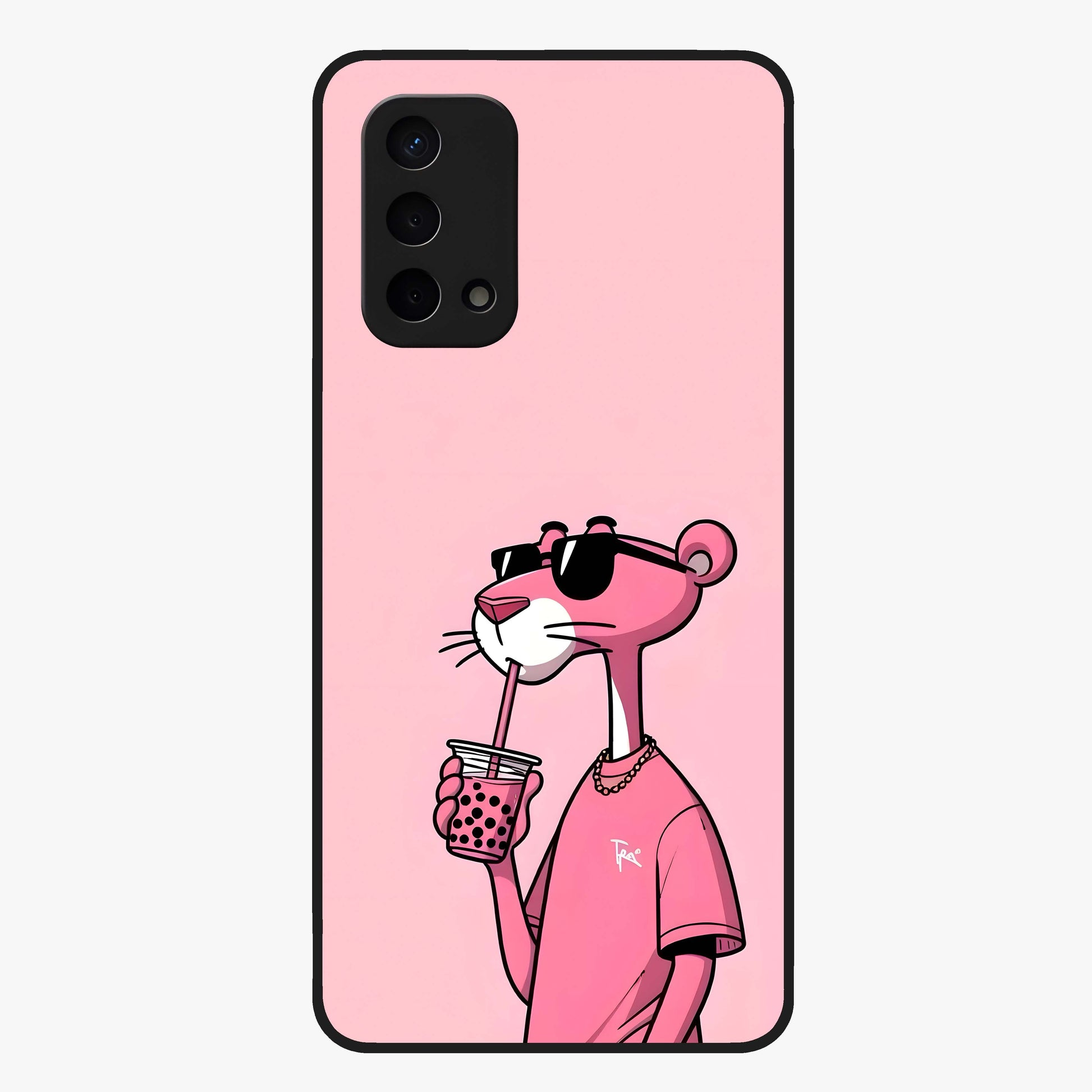 Pink Panther Glass Case showing flat back view with iconic pink panther artwork and glossy glass finish.