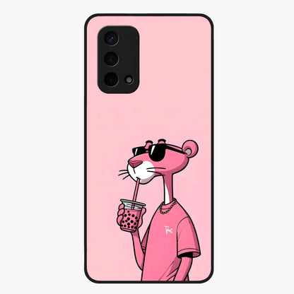 Pink Panther Glass Case showing flat back view with iconic pink panther artwork and glossy glass finish.