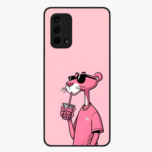 Pink Panther Glass Case showing flat back view with iconic pink panther artwork and glossy glass finish.
