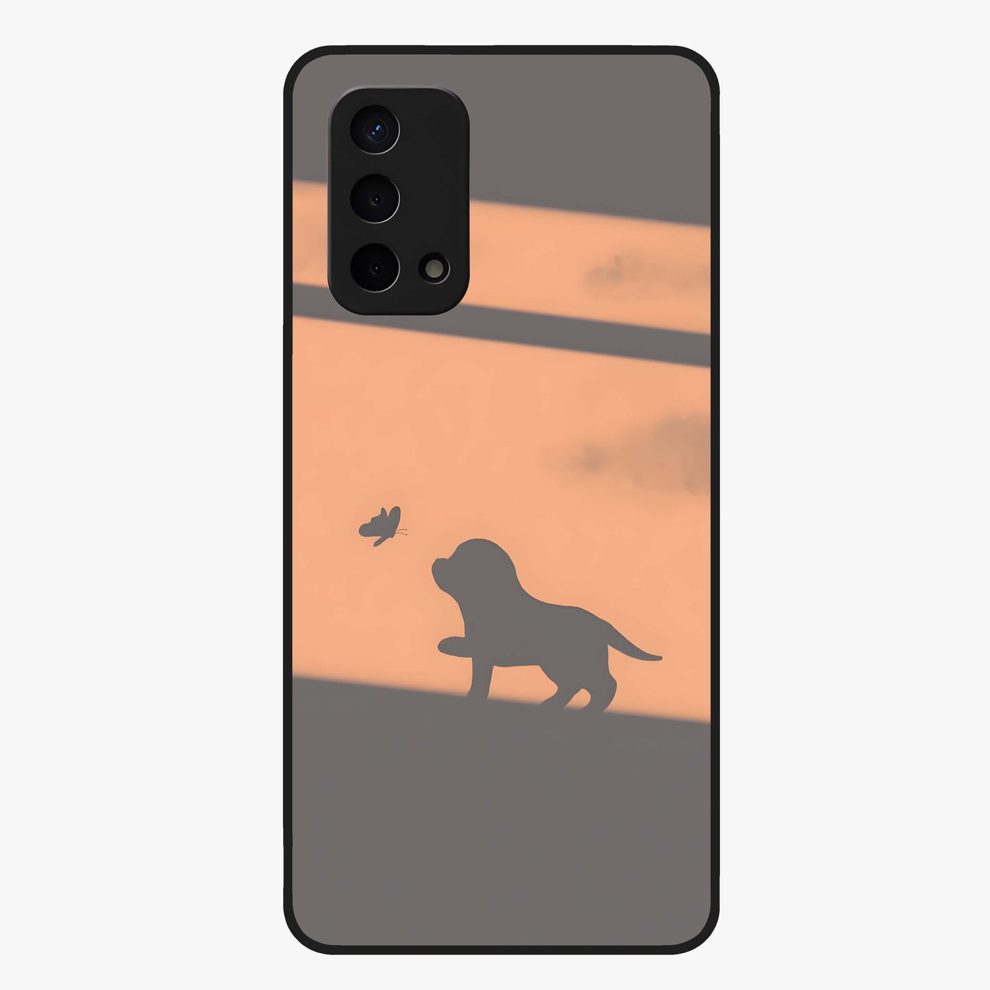Puppy Shadow Art Glass Case showing flat back view with cute puppy shadow style artwork and glossy glass finish.