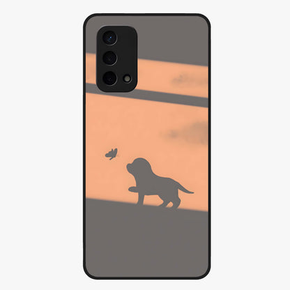Puppy Shadow Art Glass Case showing flat back view with cute puppy shadow style artwork and glossy glass finish.