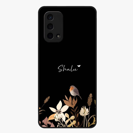 Quiet Garden Tune Custom Name Glass Case showing flat back view with peaceful garden artwork and personalized name design.