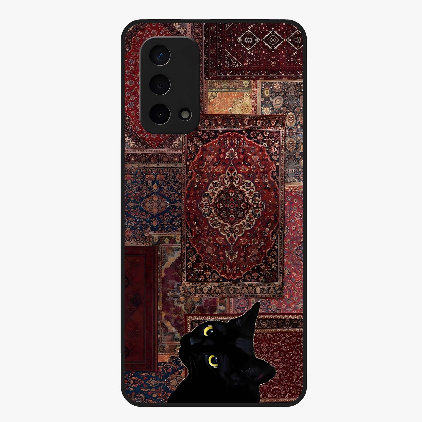 Regal Magic Cat Apple Glass Case showing flat back view with magical cat artwork holding apple and glossy glass finish.