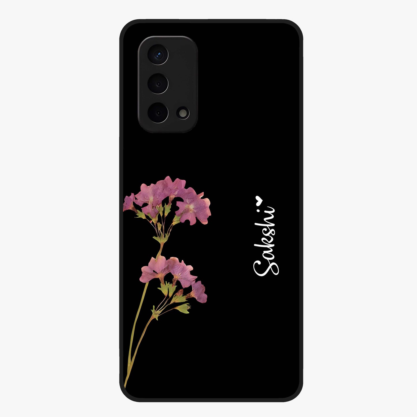 Riching Lavender Flower Custom Name Glass Case showing flat back view with lavender floral artwork and personalized name design.