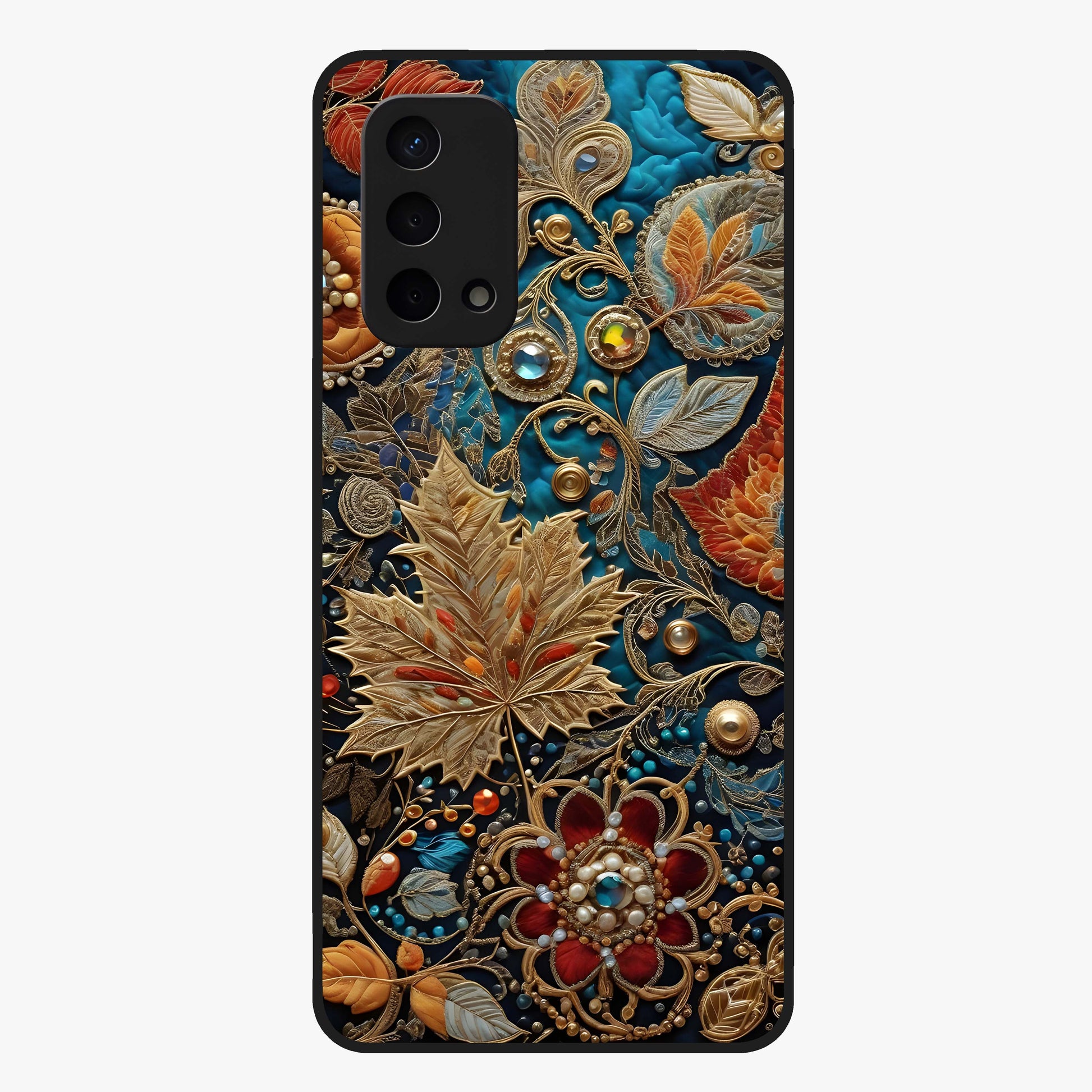 Royal Jewel Garden Glass Case showing flat back view with decorative floral garden artwork and glossy glass finish.