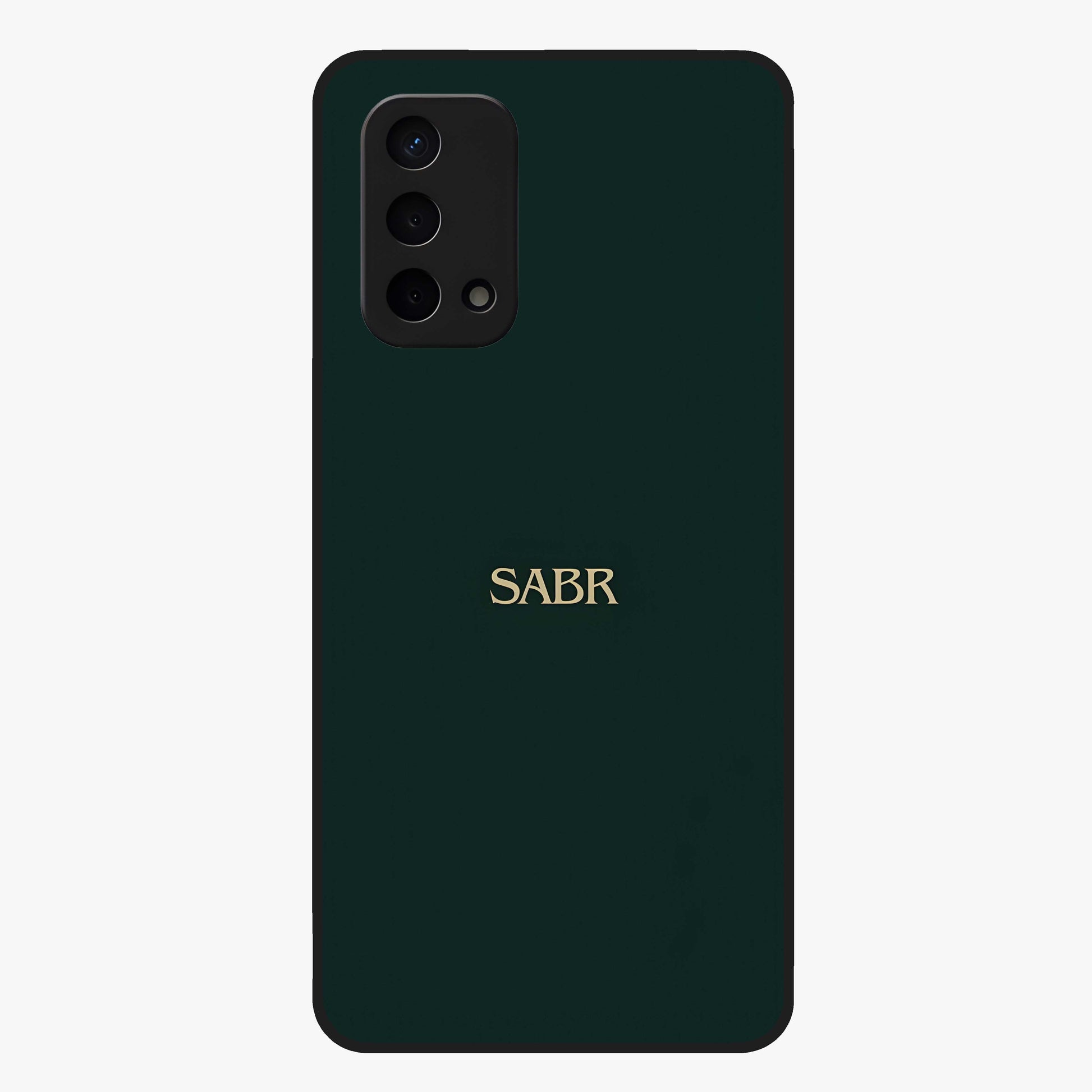 Sabr Minimal Patience Glass Case showing flat back view with minimalist typography artwork and glossy glass finish.