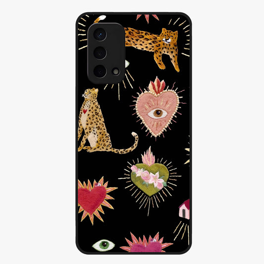 Sacred Jungle Heart Glass Case showing flat back view with jungle inspired heart artwork and glossy glass finish.