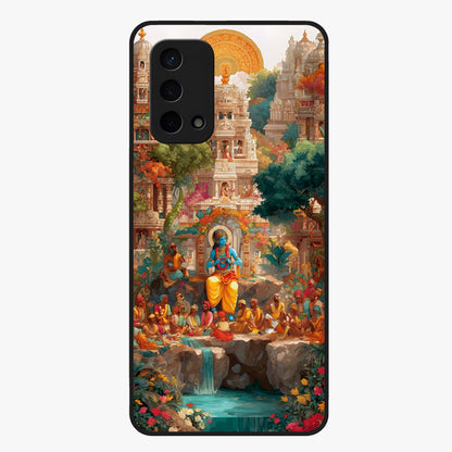 Sacred Sunlight Gods Glass Case showing flat back view with divine sunlight themed artwork and glossy glass finish.