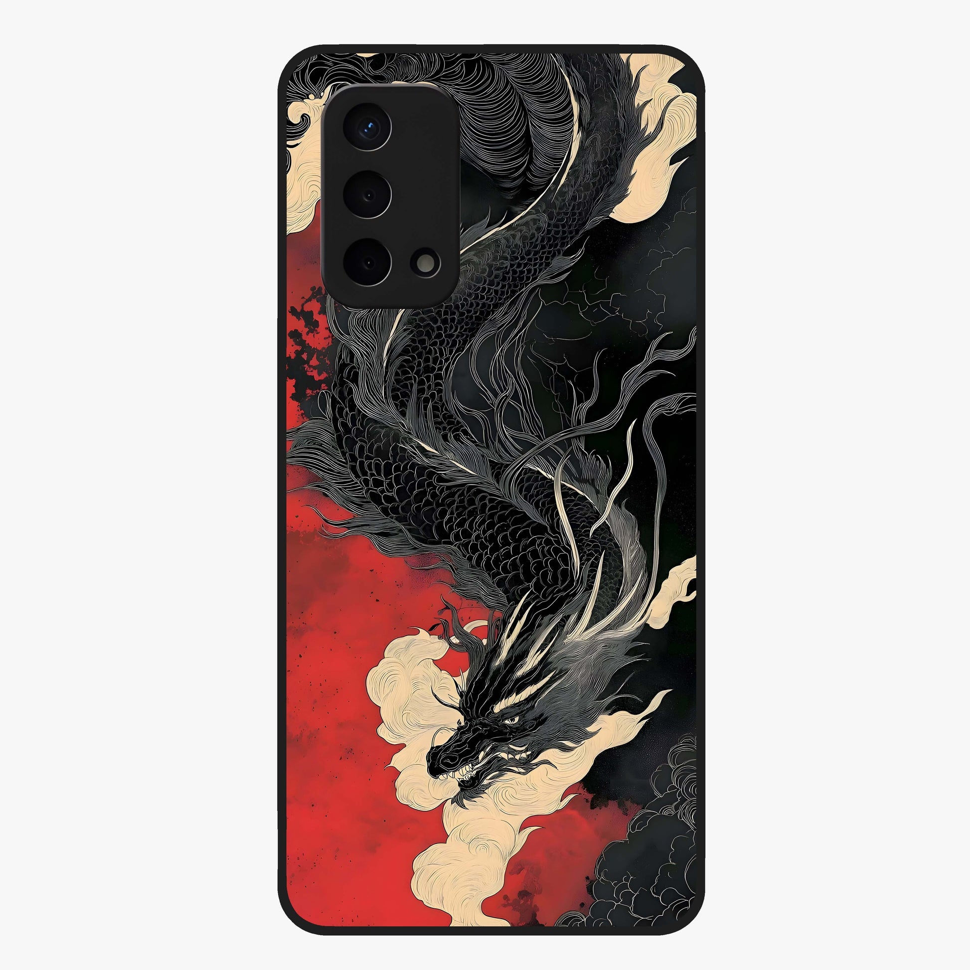 Shadow Dragon Fury Glass Case showing flat back view with fierce dragon artwork and glossy glass finish.