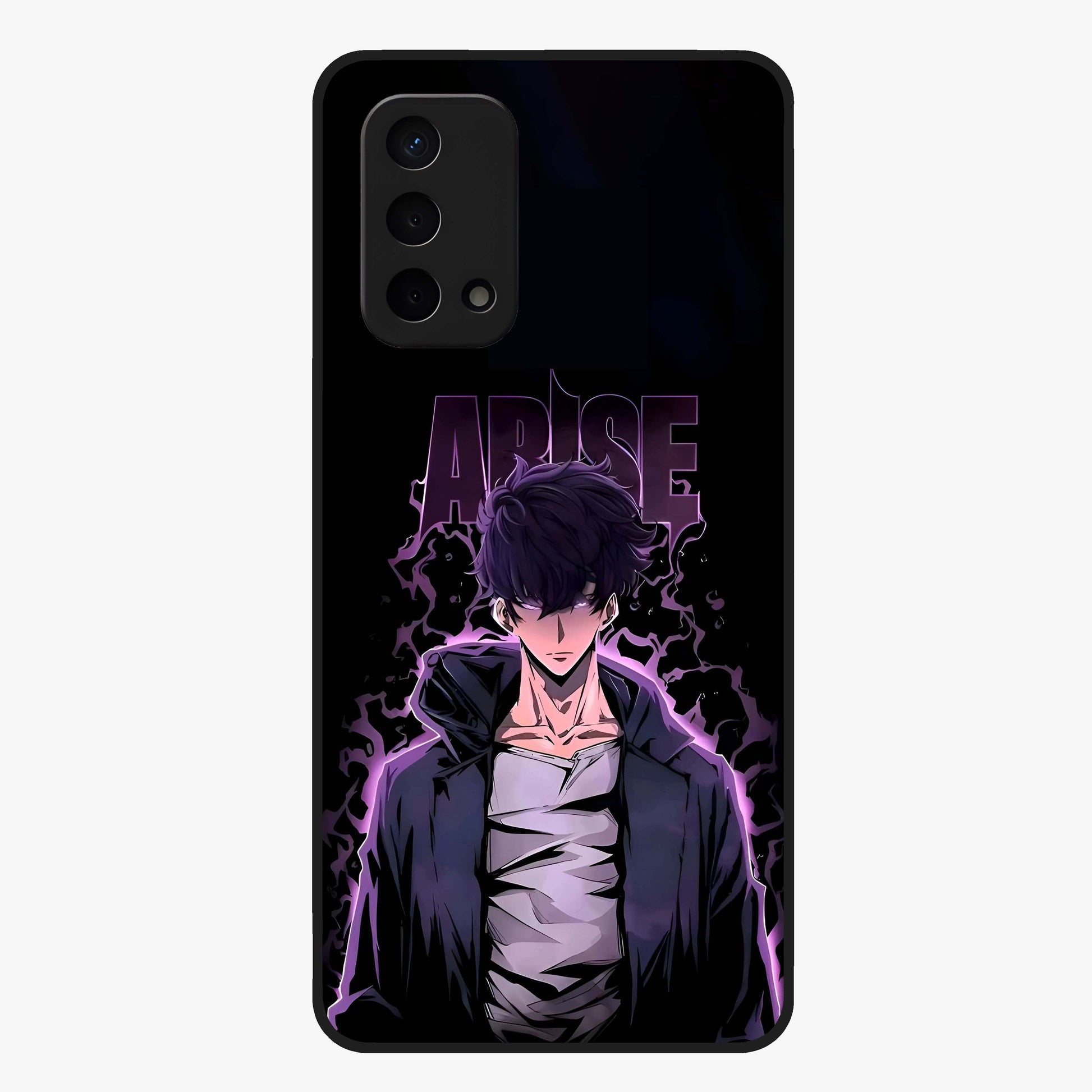 Shadow Monarch Awakening Glass Case showing flat back view with powerful dark monarch themed artwork and glossy glass finish.