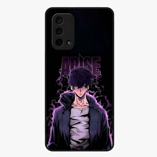 Shadow Monarch Awakening Glass Case showing flat back view with powerful dark monarch themed artwork and glossy glass finish.