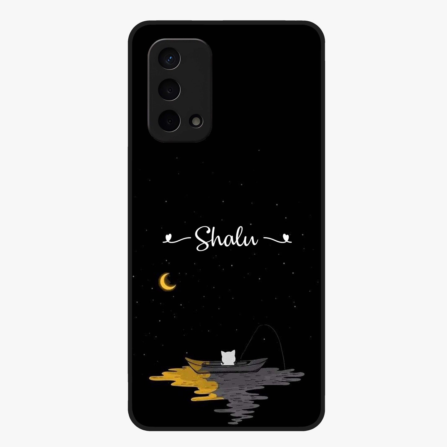 Silent Night Row Glass Case showing flat back view with calm night themed artwork and glossy glass finish.
