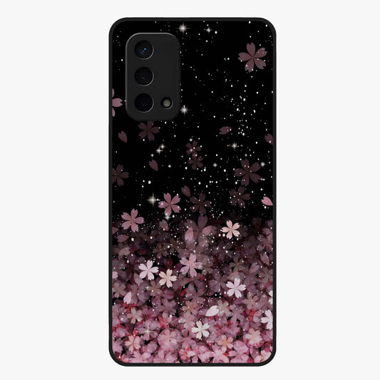 Small Starry Flowers Glass Case showing flat back view with delicate starry floral artwork and glossy glass finish.