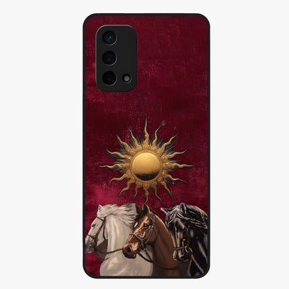 Solar Riders Glass Case showing flat back view with dynamic rider themed artwork and glossy glass finish.