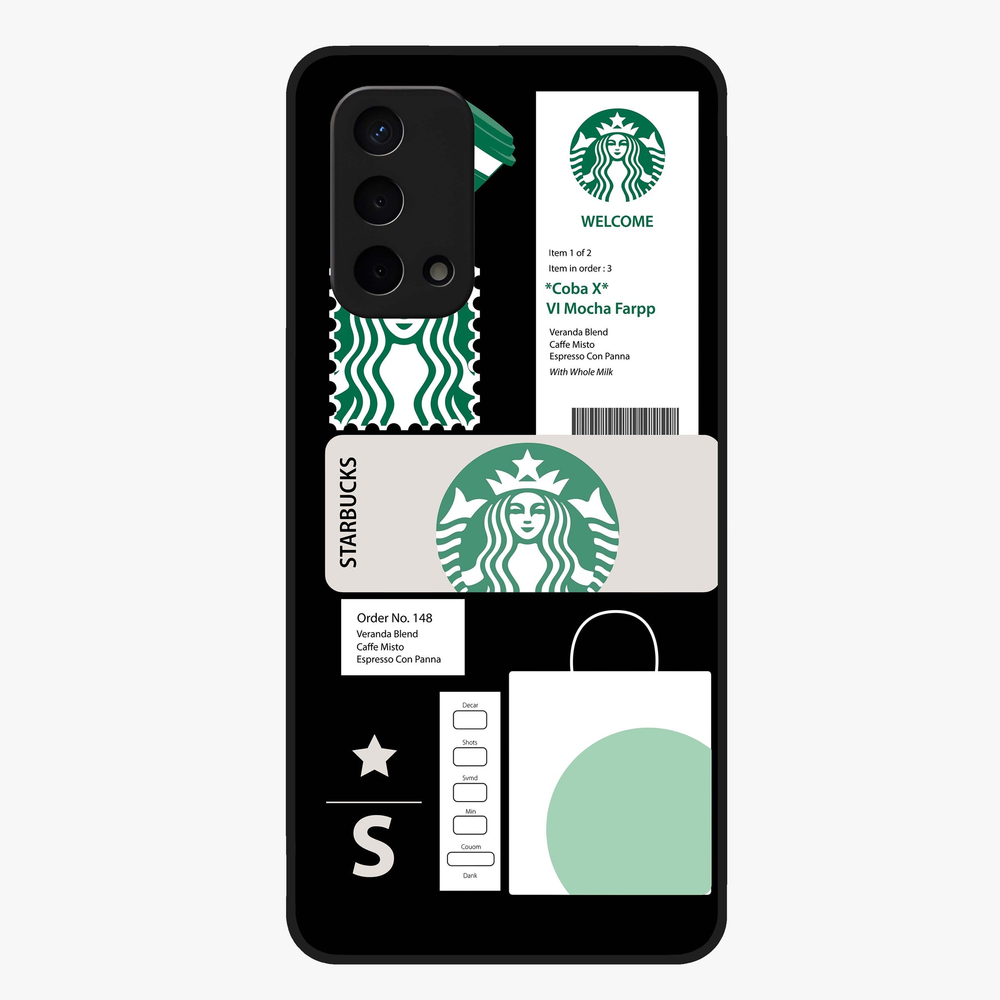 Starbucks Mocha Glass Case showing flat back view with coffee inspired artwork and glossy glass finish.