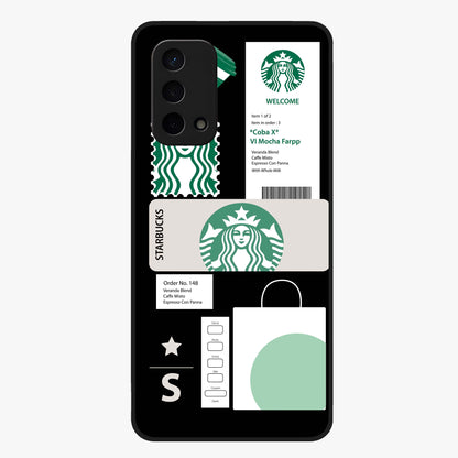 Starbucks Mocha Glass Case showing flat back view with coffee inspired artwork and glossy glass finish.
