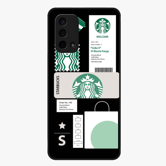 Starbucks Mocha Glass Case showing flat back view with coffee inspired artwork and glossy glass finish.